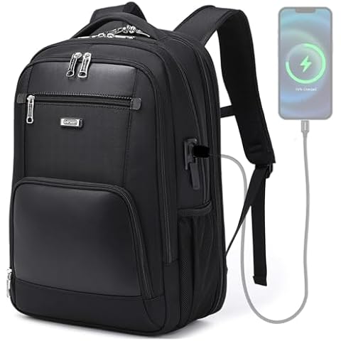 Travel Laptop Backpack for Men Women with USB Charging Port Computer Backpack Business Work Daypack Backpacks Water Resistant Back Pack Anti Theft Book Bag with 17 Inch Laptop Compartment - Black Cover
