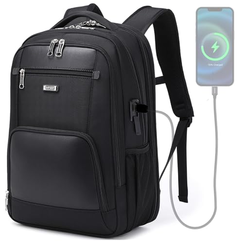 SKvoen Mens Buesiness Travel Laptop Backpack for College Men Women Computer Work Daypack Backpacks Anti Theft School Book Bag Back Pack with USB Charging Port and 17 Inch Laptop Compartment - Black