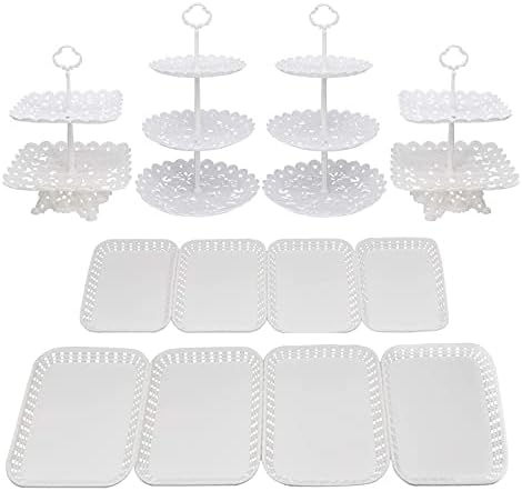 Set of 12 Pieces Cupcake Stands Plastic Dessert Stand Cupcake Holder Plate Serving Tray Fruit Plate for Wedding Birthday Party Fruits Desserts Candy Bar Display White