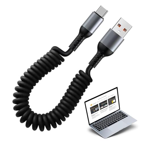 Cable de carga rápida USB C, cargador tipo C, cable de resorte PD, cable de carga rápida tipo C de doble cabeza de 100 W, cable USB C enrollado de carga rápida, cargador USB cable de datos