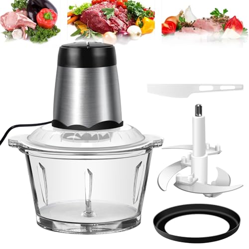 Mini Chopper Electric Food Processor, 2L Glass Bowl Food Chopper 4 Bi-Level Blades Mini Chopper with 2 Variable Speed, Kitchen Chopper Vegetable Cutter for Home Use