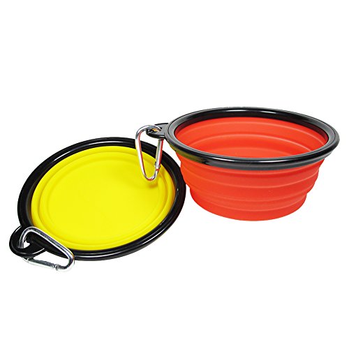 Douges Small Size Travel Pet Bowl, For Cats And Dogs, Silicon, Collapsible Bowl For Food And Water Feeding (Red,Yellow) #TOP4