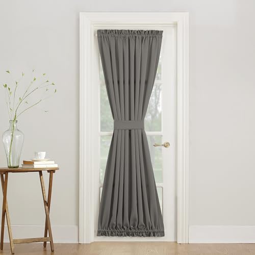 Sun Zero Barrow Energy Efficient Rod Pocket Door Curtain Panel, 54' x 72', Steel