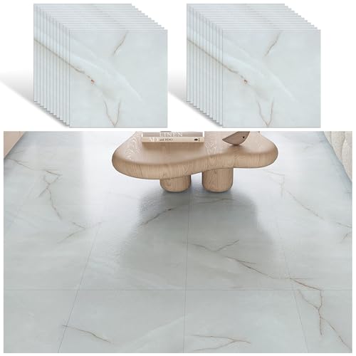 VEELIKE Suelo Vinilo Autoadhesivo Efecto Marmol Blanco Oro Loseta Vinilo Adhesivo Suelo Marmol Gris Brumoso Vintage Vinilos Cocina Azulejos Baño Baldosas Adhesivas Suelo 1.5mm 30cm×30cm 24 Piezas