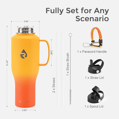 RAYMYLO 40oz Insulated Water Bottle (Keeps Cold for 48 Hours) – Stainless Steel Flask with Handle, Straw Lid & Paracord for Travel - Image 7