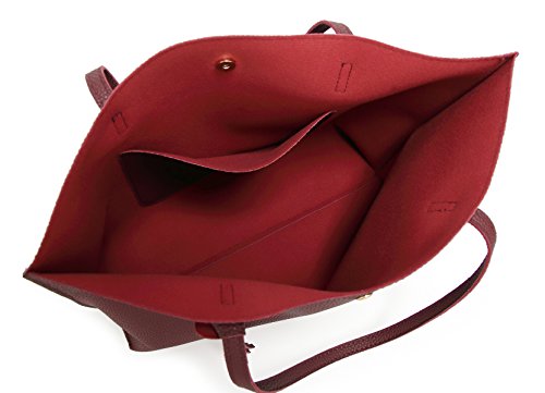 Dreubea Women's Soft Faux Leather Tote Shoulder Bag from, Big Capacity Tassel Handbag Dark Red
