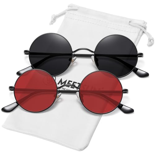 Image of MEETSUN Small Round Polarized Sunglasses for Men Women Metal Retro Hippie Circle Sun Glasses Driving Festival Cosplay UV400