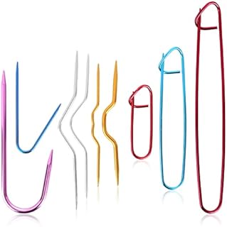cobee Cable Stitch Holders, 9pcs Crooked Needle Twist Curved Hand Knit Needles, Mixed Color Aluminum Cable Needles Stitch Holders, Knitting Cable Needle Crochet Hook for DIY Stitch Supplies