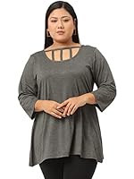theRebelinme Plus Size Women's Charcoal Grey Solid Color Neck Out Detail Knitted Top(XXL)