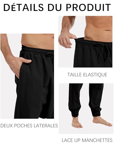 Sarouel homme coton lin NANAMEEI pantalon large et leger