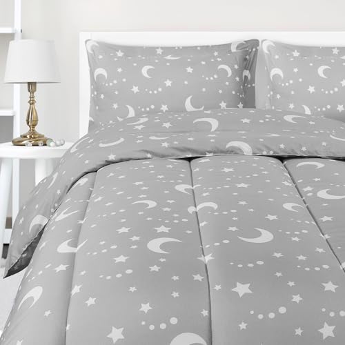 Utopia Bedding All Season Moon Star Comforter Set with 2 Pillow Cases, 3 Piece Soft Brushed Microfiber Kids Bedding Set for Boys/Girls, Machine Washable (Twin)