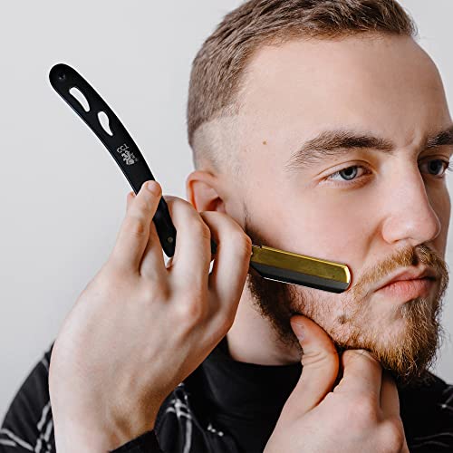 The Cambridge Cutthroat® Straight Edge Razor Kit With 10 Blades Stainless Steel Black & Gold Professional Barber Cut Throat Razor, Premium Mens Single Blade Razor, Beard Shaper, Travel Pouch Included #TOP4