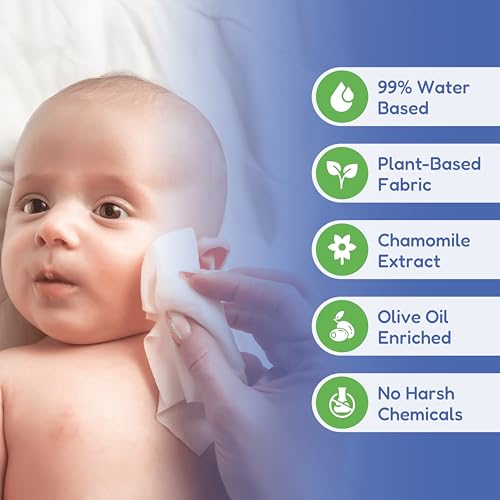 Image of Pure Water Baby Wipes (Pack of 72) | 99% Pure Water | With Chamomile Extract, Olive Oil & Vitamin E | Plant-Based, Biodegradable & Unscented | Safe for Newborns