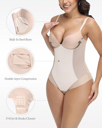 Image of SHAPESHE Womens Shapewear Bodysuit Built In Bra Body Shaper Tummy Control Low Back