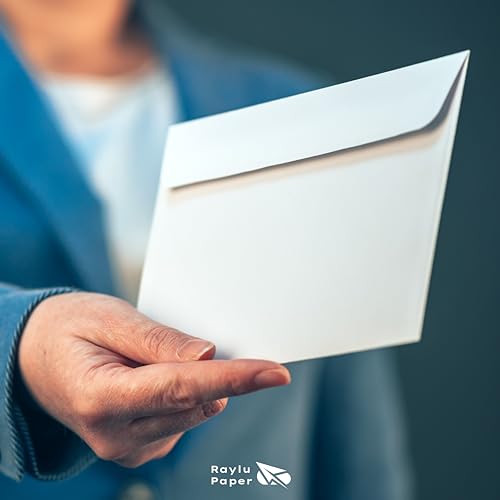 RAYLU PAPER - 10 Stück weiße Briefumschläge aus Papier mit Haftklebung zum Versenden von Dokumenten und Briefen, leicht versiegelt, 90g/m² dick (DL, 10 Stück)