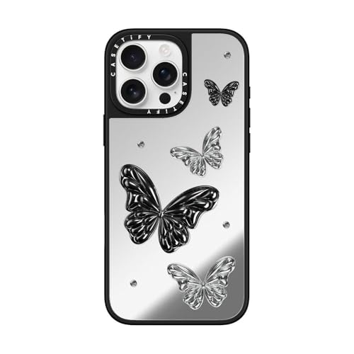 CASETiFY �~���[ MagSafe�Ή� iPhone 16 Pro Max �P�[�X [���ː� / 1.5m����̗����������N���A (MIL�K�i1�{����) / ���C�����X�[�d�����Magsafe�Ή�] - Metallic Butterfly - �V��