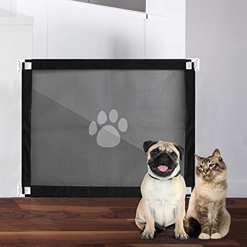 PETLESO Dog Magic Gate Pet Stair Gate 80 X 100cm Pet Safety Gate Easy Install Lockable Mesh Guard for Dog Puppy Goggy