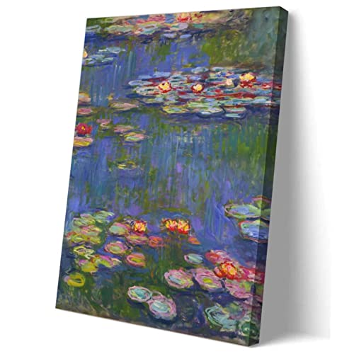 Monet Canvas Wall Art, Water Lilies 1916 By Claude Monet Giclee Prints Canvas Wall Art Poster, 12X15 Inch Framed Ready To Hang, Claude Monet Impressionism Wall Art For Living Room Bedroom Bathroom Wall Decor #TOP11