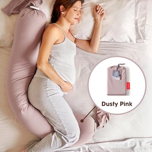 Image of bbhugme Pregnancy Pillow Cover, Dusty Pink - Replacement Cover for bbhugme Maternity Pillow - Soft, Breathable, Cooling Cotton Jersey Fabric - Machine Washable