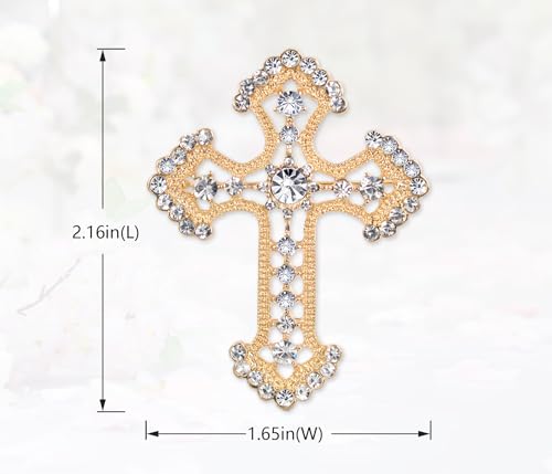 Image of Gyn&Joy Sparkle Crystal Rhinestones Holy Cross Brooch Pin Jewelry For Women Men