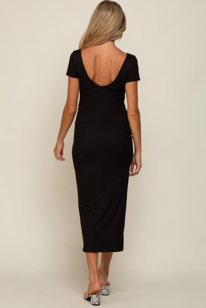 PinkBlush Fuchsia Basic Ribbed Side Slit Maternity Midi Dress