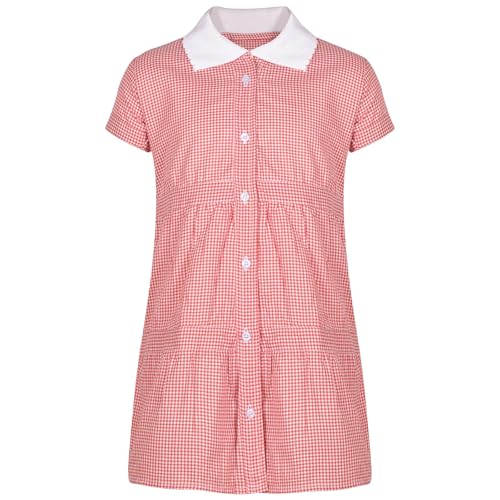 Image of A2Z 4 Kids Girls School Uniform Dress Soft Comfortable Gingham - UF Dress 858 Red 6-7