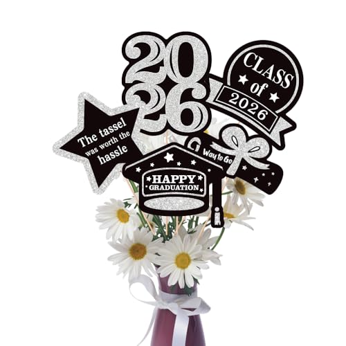 25 Pcs Silver and Black Class of 2026 Congrats Grad Table Centerpieces Congratulate Graduation Centerpiece Sticks for Graduation Party Decorations