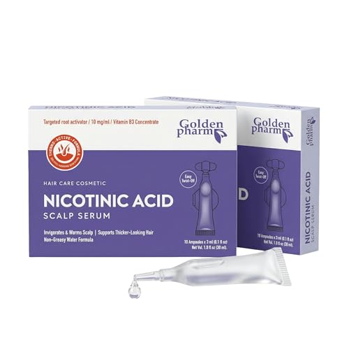 Nicotinic Acid Scalp Serum Ampoules (2-Pack 20 x 3ml) | Vitamin B3 (Niacin) Hair Thickening Tonic | Formula for Scalp Activation | Non-Greasy Leave-In Treatment for Thinning Hair | 60-Day Supply