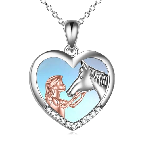 YFN Girl and Horse Necklace for Girls Sterling Silver Horse Jewellery Horse Gifts for Women 18" (Moonstone Horse Necklace) YFN Girl and Horse Necklace for Girls Sterling Silver Horse Jewellery Horse Gifts for Women 18" (Moonstone Horse Necklace)