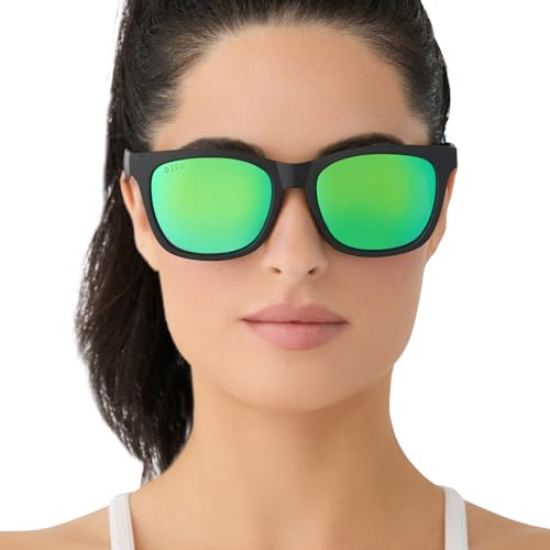 DIFF Sport Sunglasses Storm Lightweight Classic Square Polarized Sunglasses UV400, Matte Black + Green Mirror4