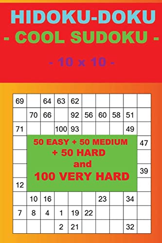 HIDOKU-DOKU - COOL SUDOKU - 10 x 10 -: 50 EASY + 50 MEDIUM + 50 HARD and 100 VERY HARD. This is the perfect book for you. (PITSTOP Doku)