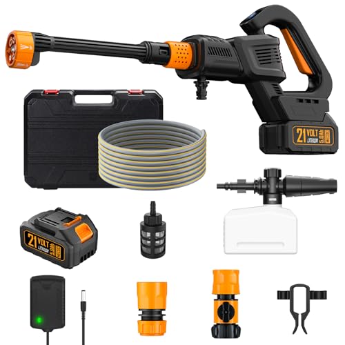 Image of Cordless Pressure Washer, 970PSI Portable Power Washer with Rechargeable 4.0Ah Battery 6-in-1 Nozzle, 3 Speed Adjustment LCD Touch Screen, Handheld Car Washer for Home /Floor, Orange