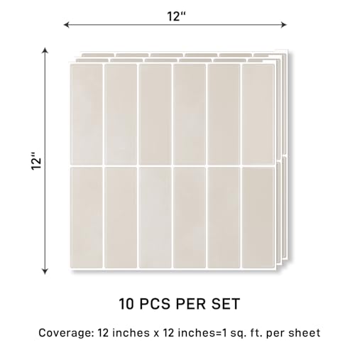 VaryPaper 10 Sheets Pale Pink Beige Peel and Stick Backsplash Subway Tile Stick on Backsplash for Kitchen Bathroom Waterproof Removable 3D Vinyl Back Splash Self Adhesive Wall Tiles 12''x12'' by VaryPaper - Used condition - Image 6