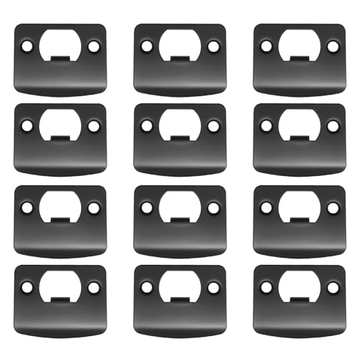 EATAKWARD 12 PCS Stainless Steel Deadbolt Covers Door Reinforcement Kit Door Strike Plate Black Deadbolt Strike Plate for Residential and Commercial Use (Rounded Corners)