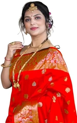 C J Enterprise Women’s Pure Silk Banarasi Kanjivaram Style Sari, Sari with Blouse, Wedding Piece, Vruksh