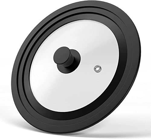 Universal Lid for Pots, Pans and Skillets - Tempered Glass with Heat Resistant Silicone Rim and Heat Resistant Handle Fits 9.5