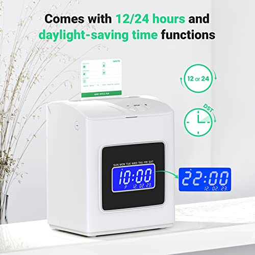 Svantto Time Clocks For Employees Small Business, Punch Clock In & Out Machine, 12/24 Hrs Time Card Machine, Daylight Saving Time, Cross-Day Time Setting, Automatically Identify Time Card #TOP3