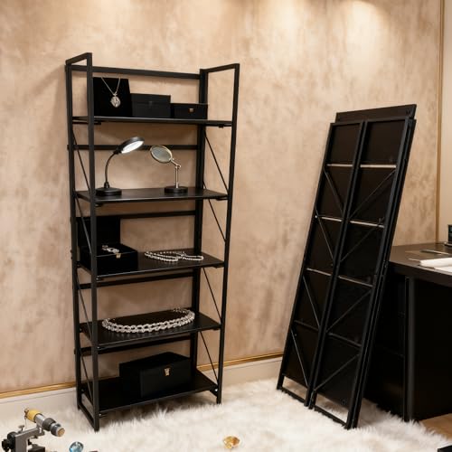 Kogven Folding No-Assembly Bookshelf, 2-in-1 Convertible Design, Multifunctional Plant Stand
