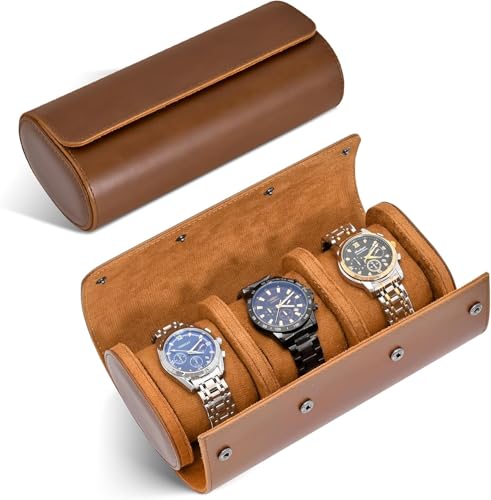 Xanewza Étui à Montre Voyage, Boîte à Montre Homme/Femme, 3 Rouleau Boîte Rangement, Cuir Étui pour Montres pour Cadeau Noël Anniversaire