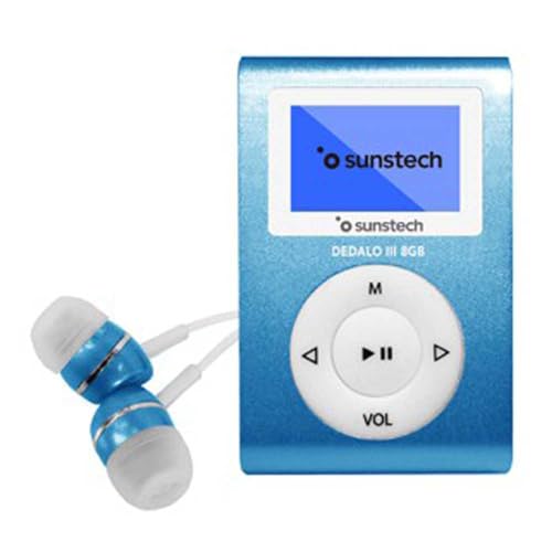Sunstech DEDALOIII Reproductor MP3 de 8GB con Sintonizador de Radio FM. Auriculares incluidos. Color Azul.