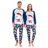 Tphon Christmas Couple Pajamas Sets Holiday Sleepwear Matching Christmas Pjs Long Sleeve,Women,01 navy blue-,X-Large