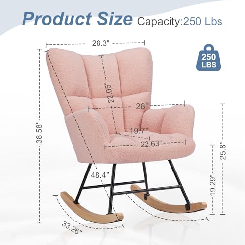 image for DUMOS Rocking Chair with Wing Backrest, Teddy Upholstered Indoor Readi
