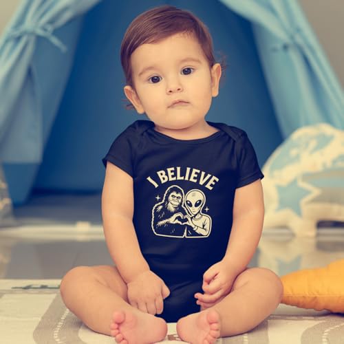 I Believe Alien and Bigfoot Baby One Piece Bodysuit Or Toddler Shirt Funny Cryptid Baby Clothes4