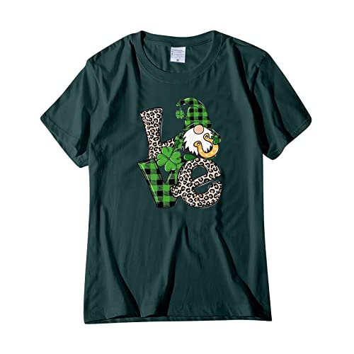 Womens Short Sleeve Shirts Shamrock Leopard Print Tees Women St. Patrick's Day Crew Neck Short Sleeve Summer T-Shirt Ladies Saint Patrick Shamrock Casual Loose Clothing #TOP3