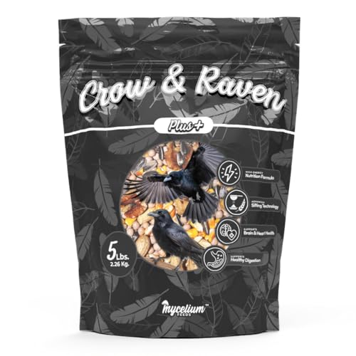 Mycelium Crow & Raven Plus (5LB Bag) | Organic Non-GMO Wild Bird Food for Corvids | High-Energy Grain & Nut Mix with Sunflower Seed & Peas | Clean Dust-Free Made in USA