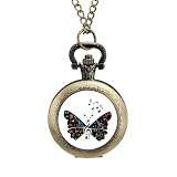 Orologio da taschino vintage con farfalla e note musicali, in lega, idea regalo per uomo e donna, stile rame, misura unica