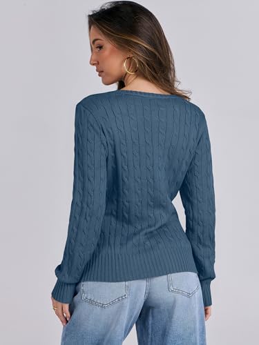 Image of ANRABESS Women's Cable Knit V Neck Fitted Sweaters