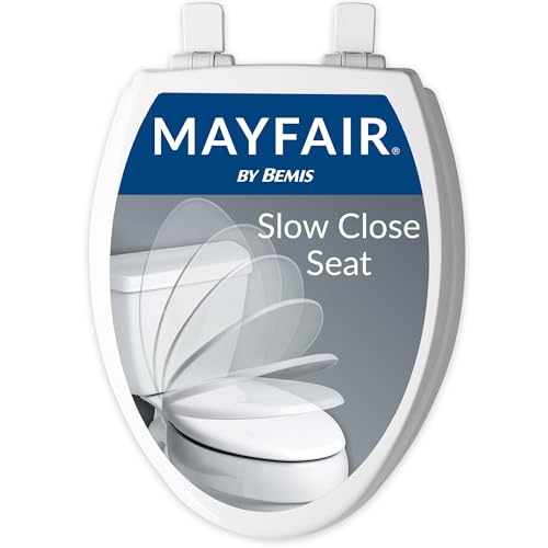 Mayfair Cassel Slow Close Toilet Seat, Easy Clean, Non Slip Premium Wood Seat, Easy Install, Made in USA, Elongated, White