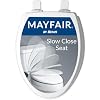 Mayfair Cassel slow close toilet seat, easy clean non-slip premium wood seat, install, made in USA, elongated, white