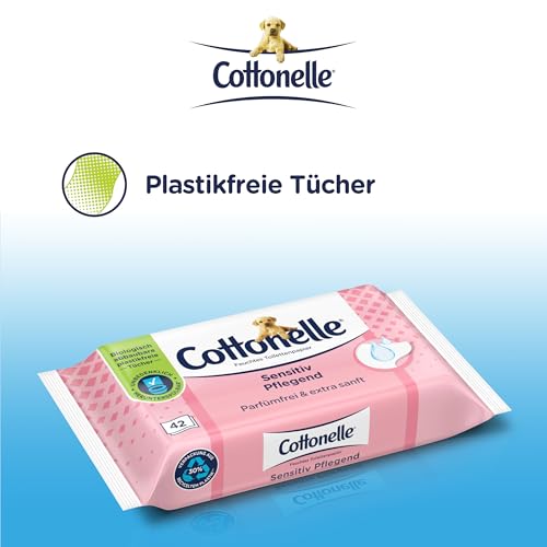 Cottonelle Feuchtes Toilettenpapier, Sensitive Pflegend - Parfümfrei, Biologisch Abbaubar, Plastikfrei, Wiederverschließbar, Vorteilspack, 12 x 42 Feuchttücher